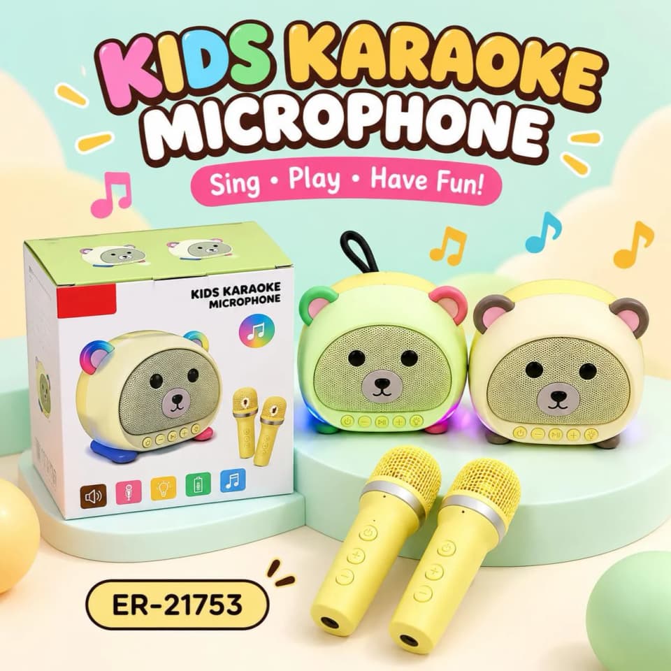 Kids Karaoke Microphone Set with Cute Bear Speaker – ER-21753