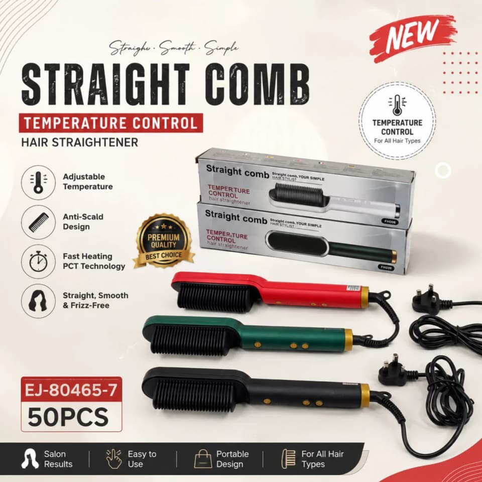 Temperature Control Electric Hair Straightening Comb